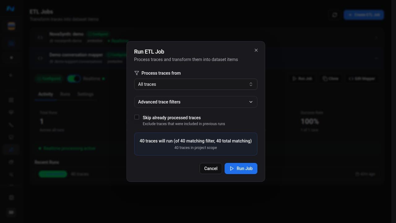 ETL run selection and preview